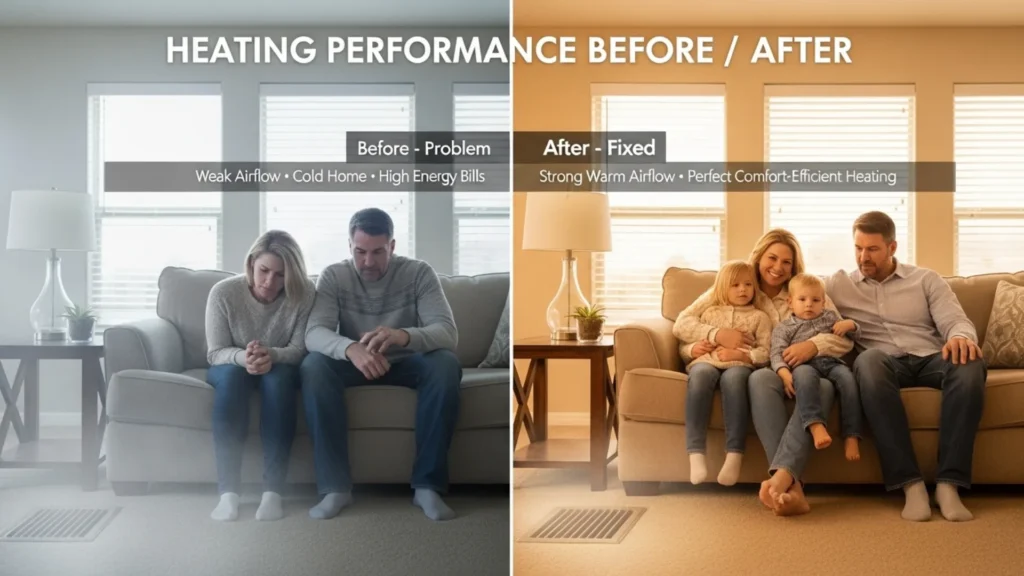 Heating system performance before and after repair
