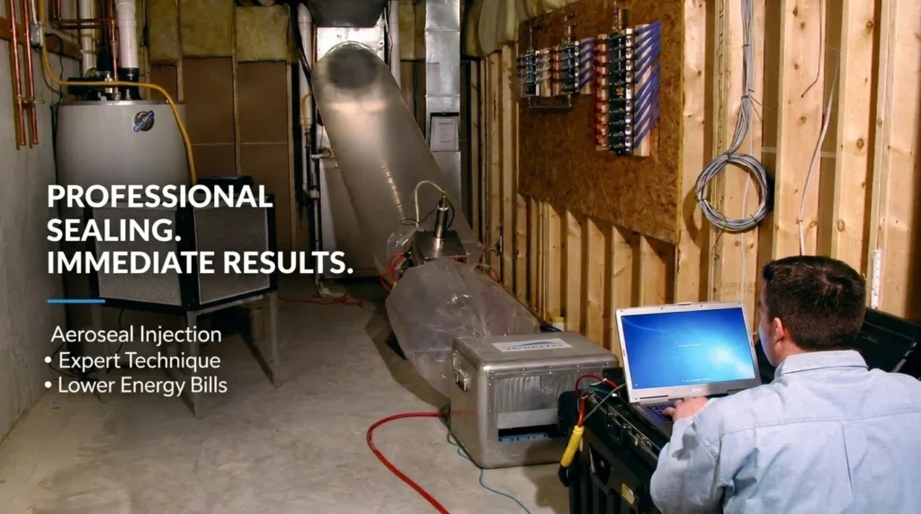 HVAC technician performing Aeroseal duct sealing service