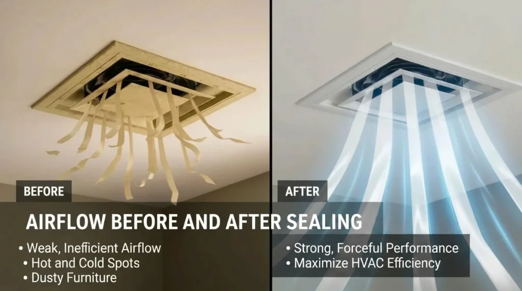 Before and after duct sealing airflow comparison