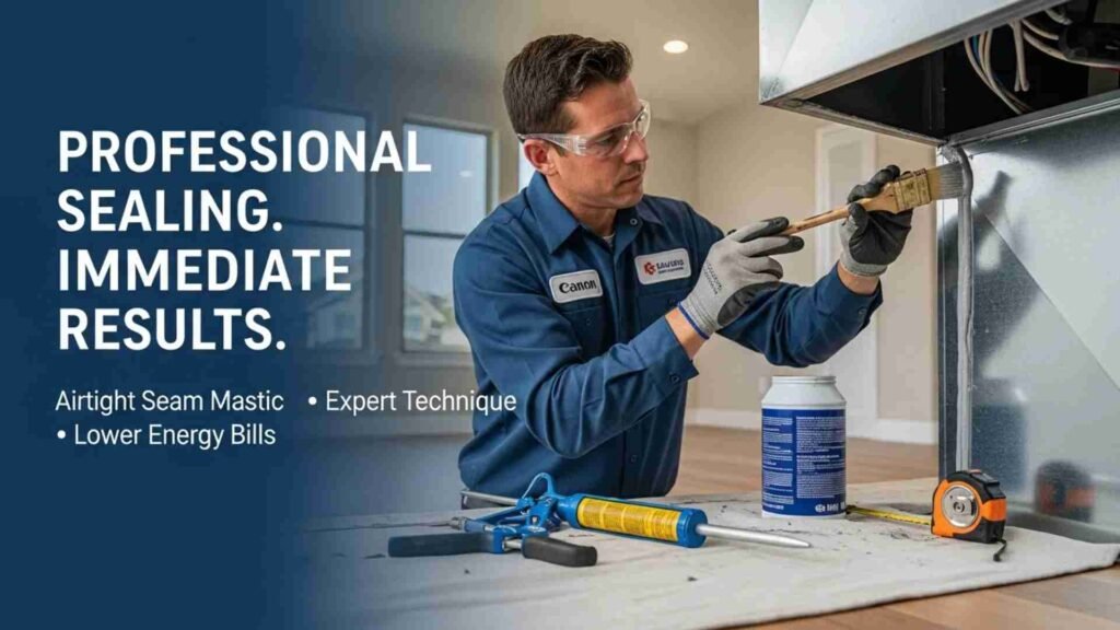 HVAC technician sealing air ducts professionally