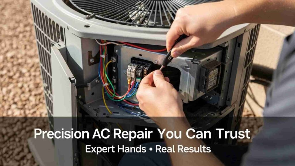 HVAC technician repairing AC unit in Sun City AZ