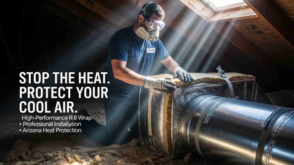 HVAC duct insulation installation in Arizona attic