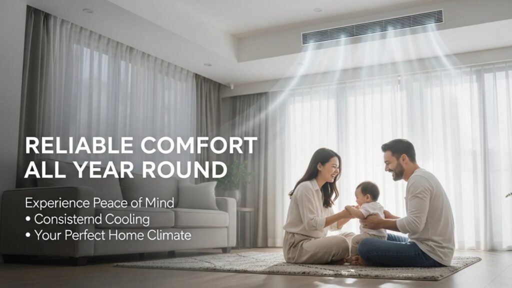 family enjoying cool air conditioned home