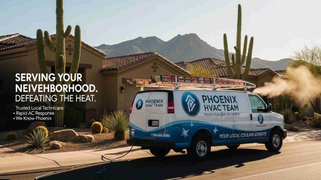 HVAC company service van in Phoenix AZ neighborhood