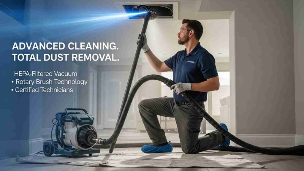 HVAC technician performing air duct cleaning service
