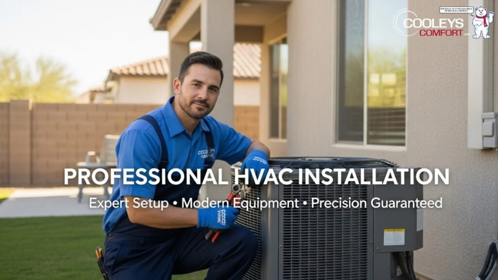 HVAC technician installing new air conditioning system in Arizona home