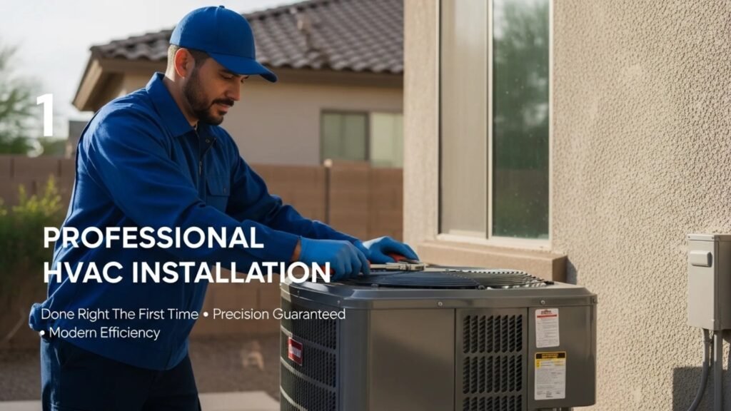 HVAC technician installing new air conditioning system in Arizona home