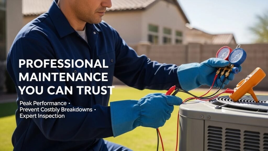 HVAC technician performing preventive maintenance in Arizona home