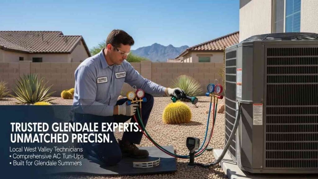 HVAC technician servicing AC system in Glendale AZ