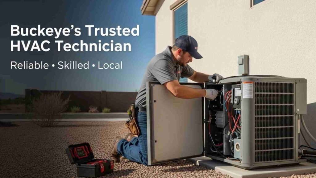 HVAC technician servicing AC unit in Buckeye AZ home