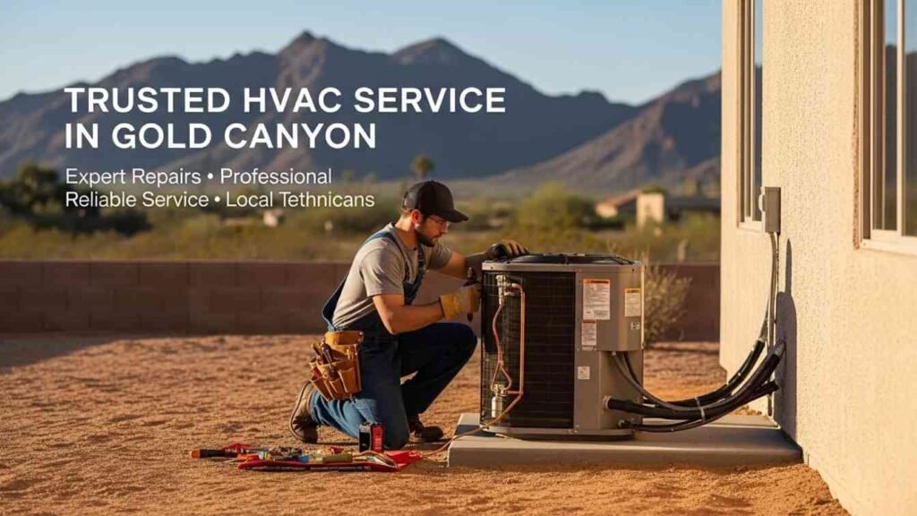 HVAC technician repairing AC system in Gold Canyon AZ home