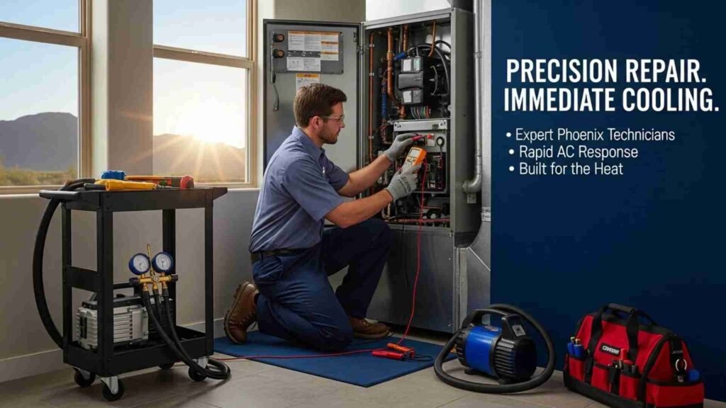 HVAC technician repairing AC in Phoenix AZ home
