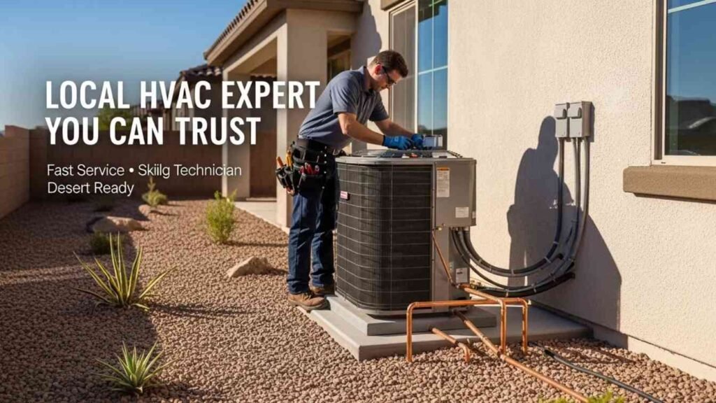 HVAC technician working on AC unit in Queen Creek AZ