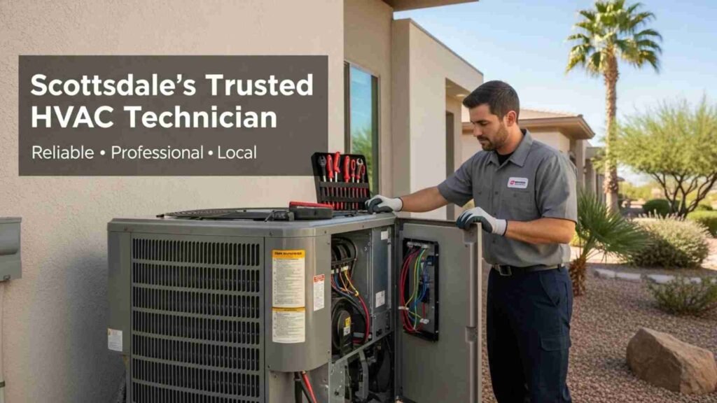 HVAC technician servicing AC system in Scottsdale AZ home