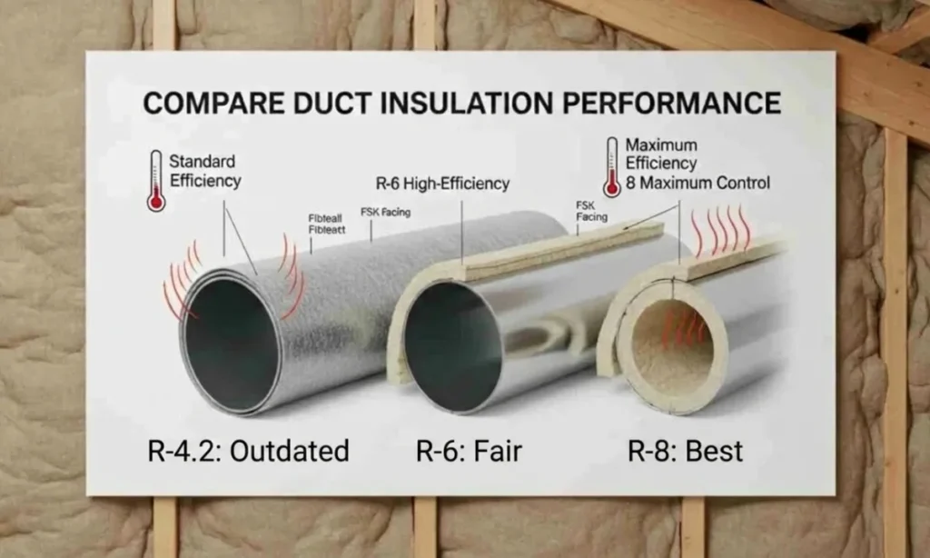 Air duct insulation R-value comparison R4 vs R6 vs R8