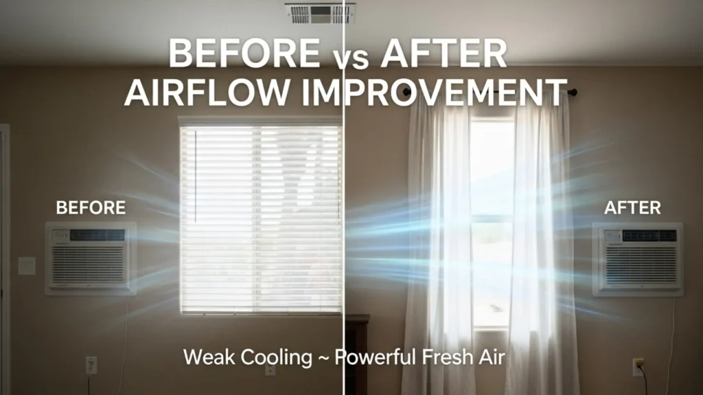 before after swamp cooler repair airflow improvement