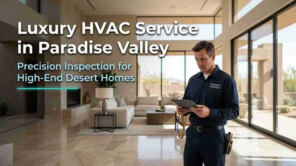 HVAC technician inspecting system in Paradise Valley AZ luxury home