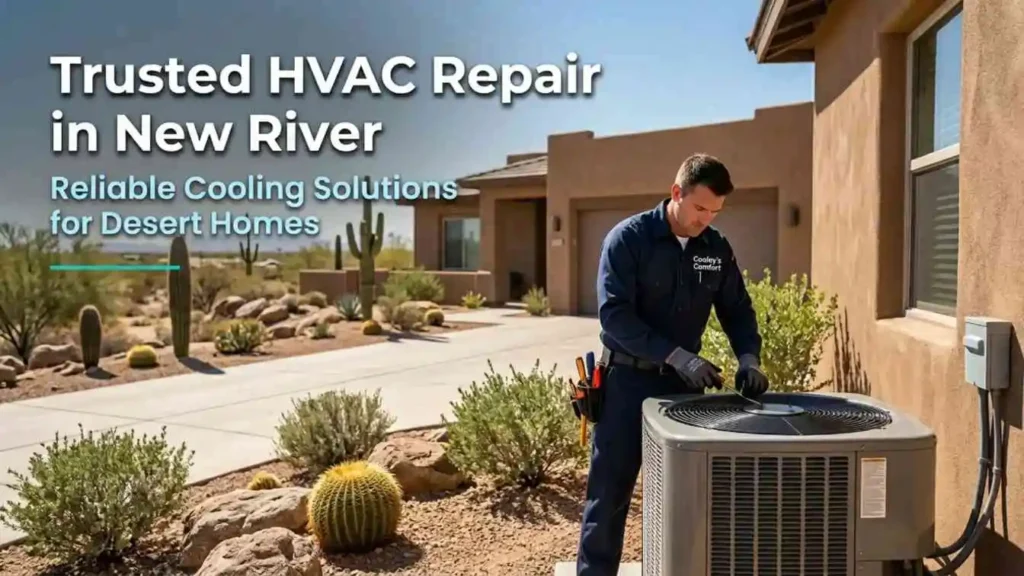 HVAC technician repairing AC system in New River Arizona home