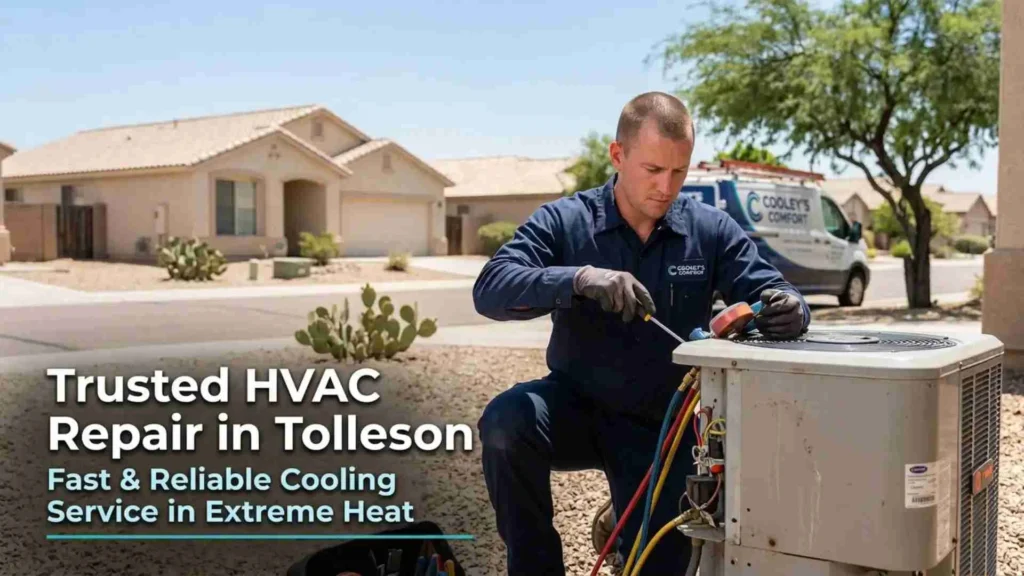 HVAC technician repairing air conditioning system in Tolleson AZ home
