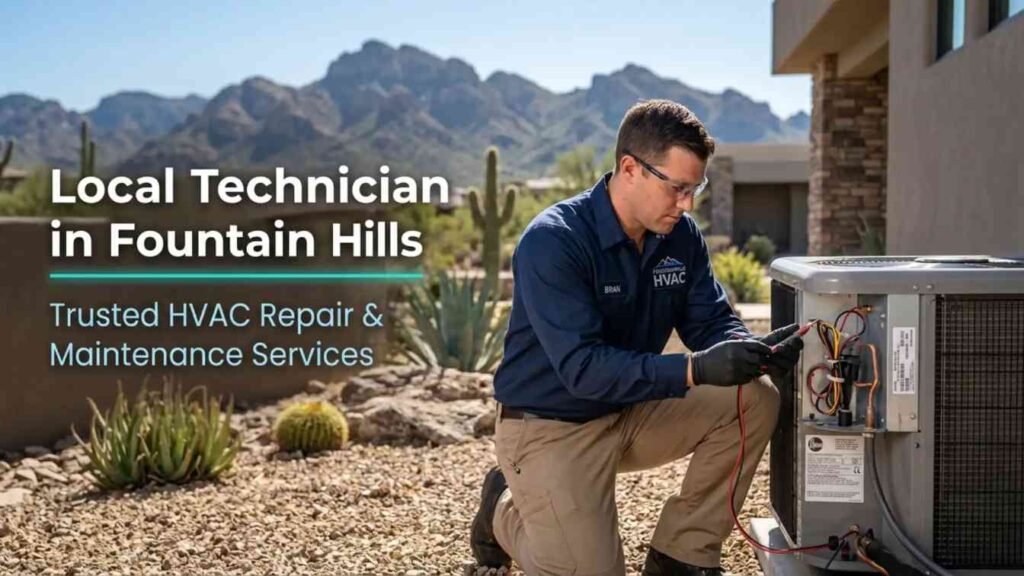 HVAC technician servicing AC unit in Fountain Hills AZ