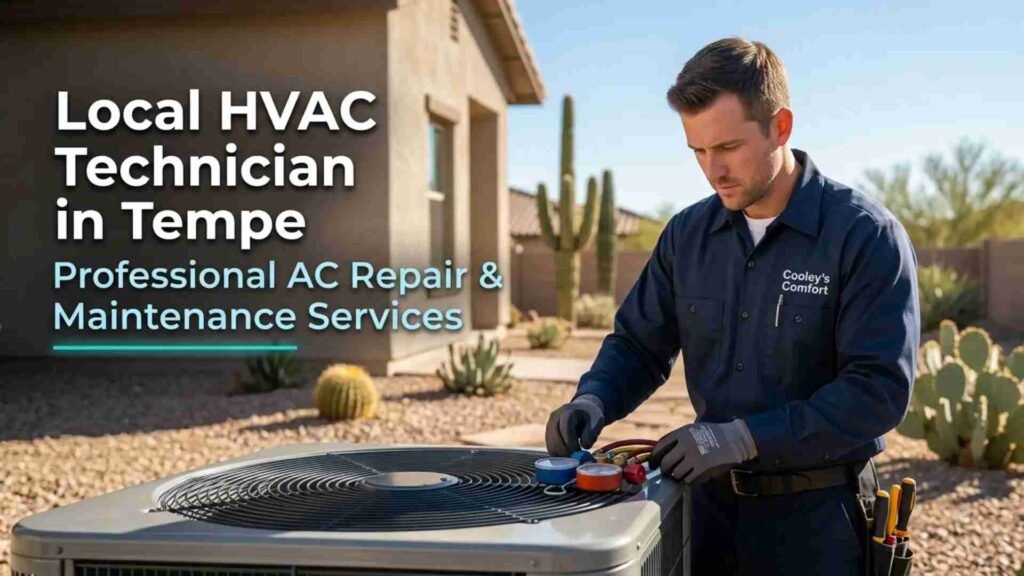 HVAC technician repairing AC unit in Tempe AZ home