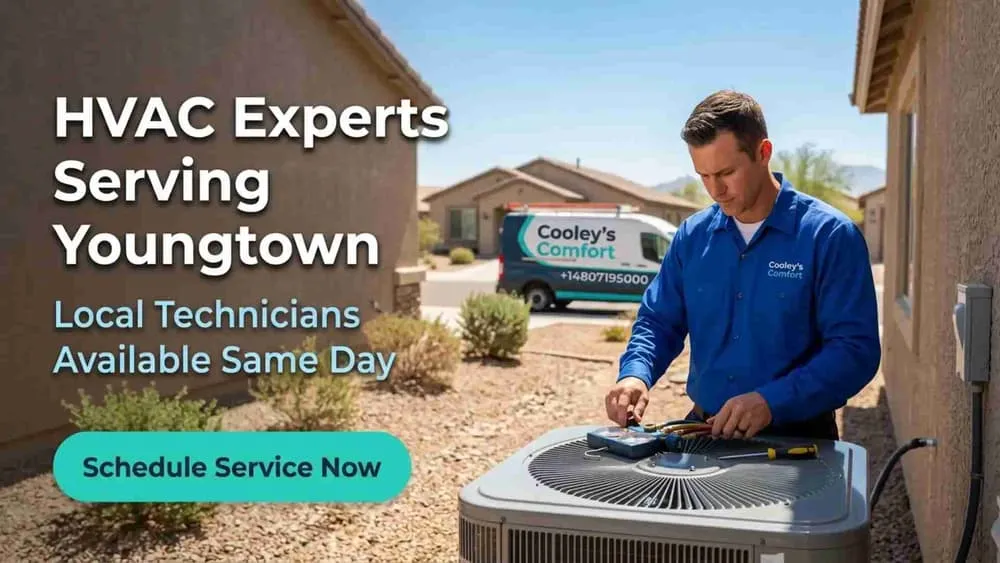 HVAC technician repairing air conditioner in Youngtown AZ